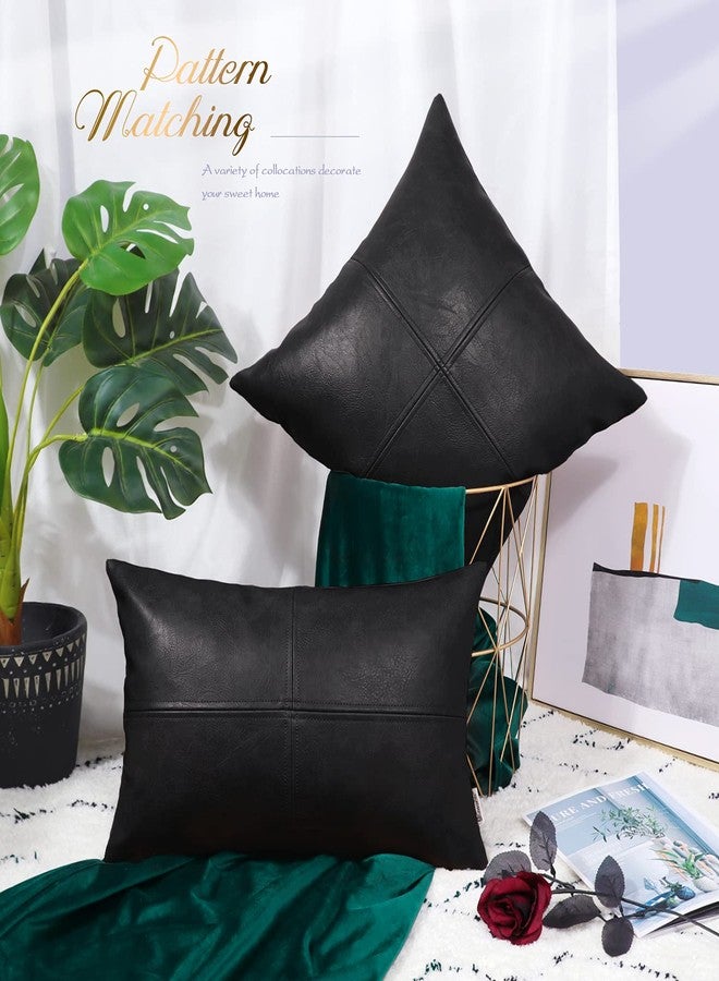 BRAWARM Faux Leather Throw Pillow Covers 22 X 22 Inches, Black Leather Pillow Cover, Hand Stitched Leather Decorative Pillow Cover for Couch Sofa Bed Living Room Home Garden - Image 3